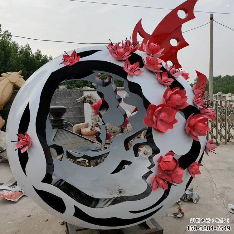 鏤空花球雕塑定價(jià)，廣場雕塑，不銹鋼花球雕塑廠家