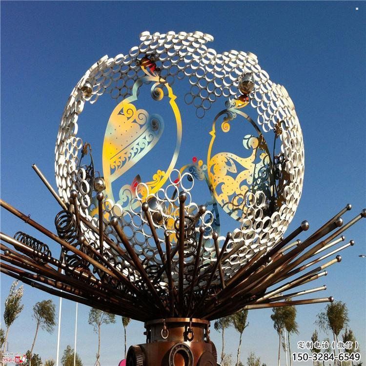 花紋球雕塑訂做，街景小品，不銹鋼花紋球雕塑定制