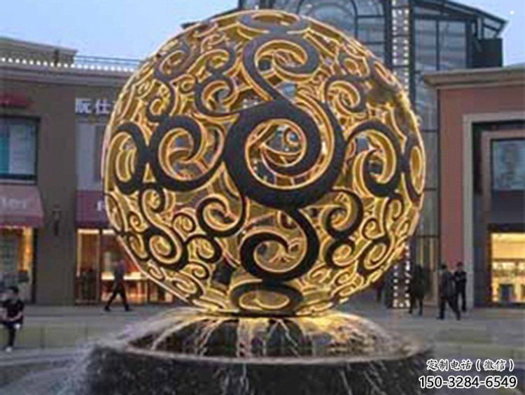 花紋球雕塑制造，中式工藝，不銹鋼花紋球雕塑制造