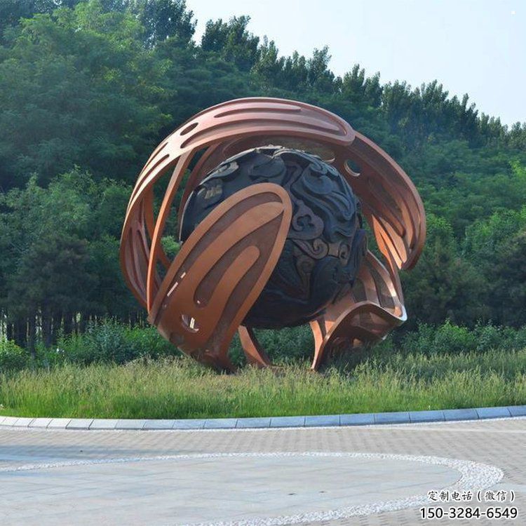 鏤空球雕塑廠家，小區(qū)擺件，烤漆異形鏤空球雕塑服務(wù)商