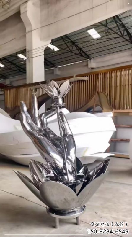 手拈花雕塑生產(chǎn)，白鋼構(gòu)件，不銹鋼手拈花雕塑通用