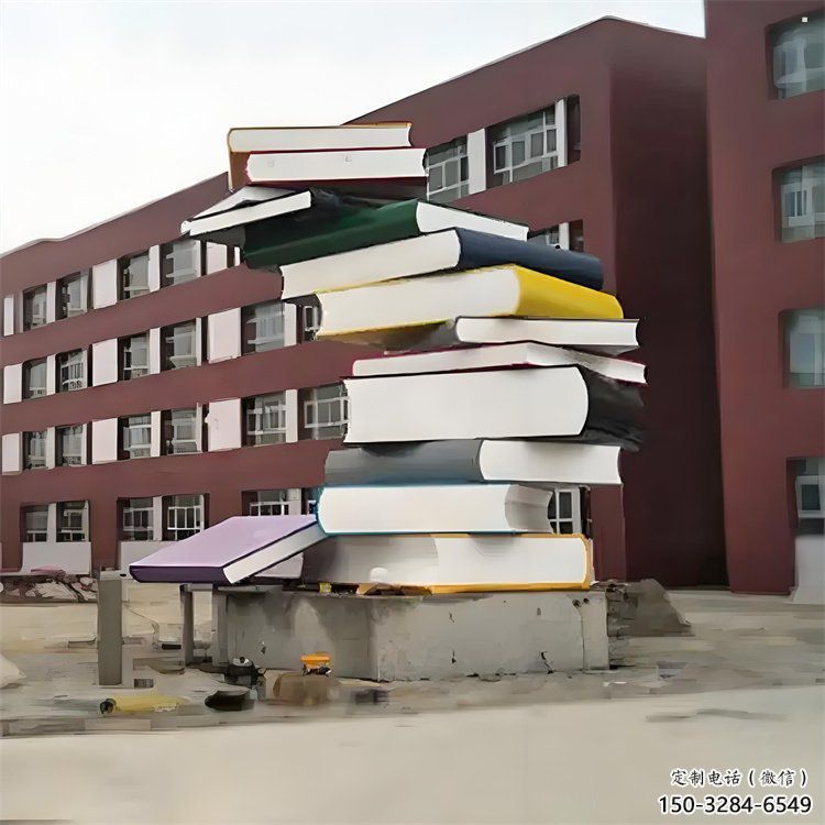 學校疊書雕塑提供，多彩藝術(shù)，中式不銹鋼疊書雕塑通用