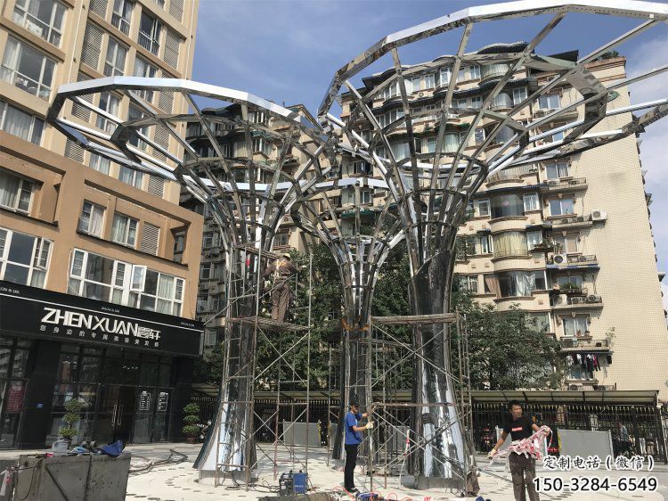 遮陽樹雕塑制造商，城區(qū)小品，鏤空遮陽樹雕塑定制