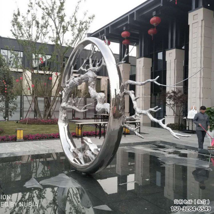 圓環(huán)樹雕塑定制，市標雕塑，不銹鋼圓環(huán)樹雕塑定做