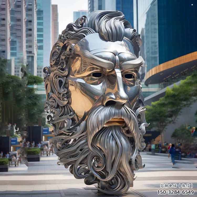 白鋼西方人雕塑制造商，城市雕塑，鏡面人頭像雕塑觀賞型