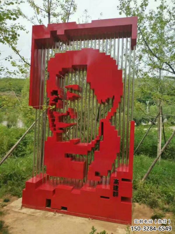 鏤空人頭像雕塑制造商，城區(qū)小品，烤漆人頭像雕塑定制