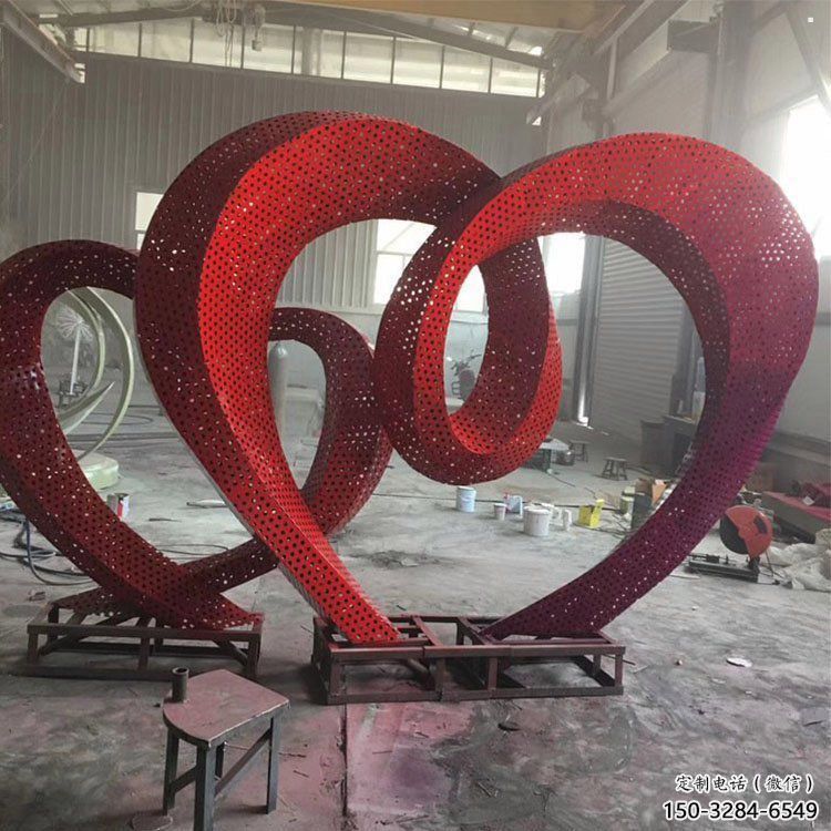 鏤空雙心雕塑制造商，校園雕塑，不銹鋼雙心雕塑供給