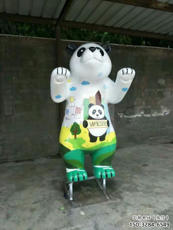 熊貓雕塑廠家，白鋼構(gòu)件，別墅彩繪熊貓雕塑供求