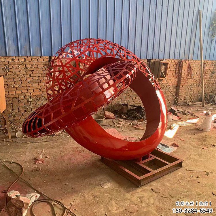 抽象雙環(huán)雕塑展品，小區(qū)雕塑，不銹鋼雙環(huán)雕塑制作精選