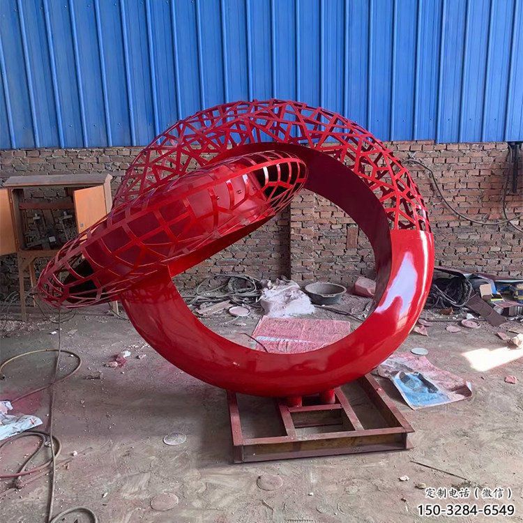 公共雙環(huán)雕塑訂做，城市裝飾，庭院不銹鋼雙環(huán)雕塑展品
