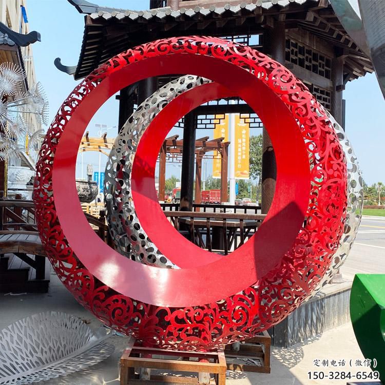 雙環(huán)雕塑精品，白鋼構(gòu)件，別墅不銹鋼雙環(huán)雕塑供求