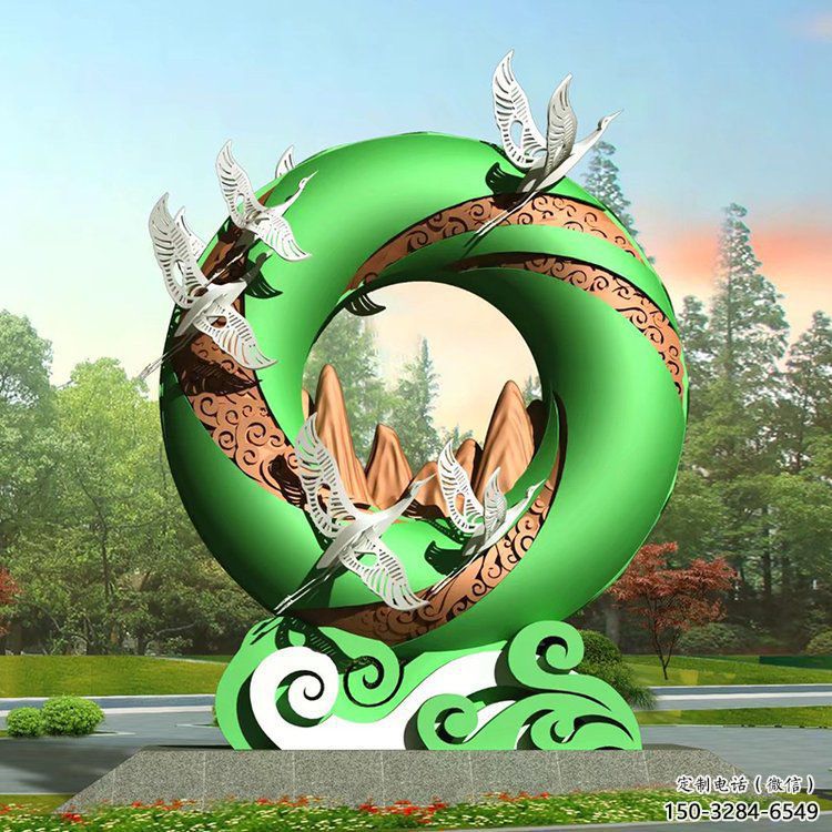 中式圓環(huán)雕塑定價，街頭雕塑，烤漆圓環(huán)雕塑精選