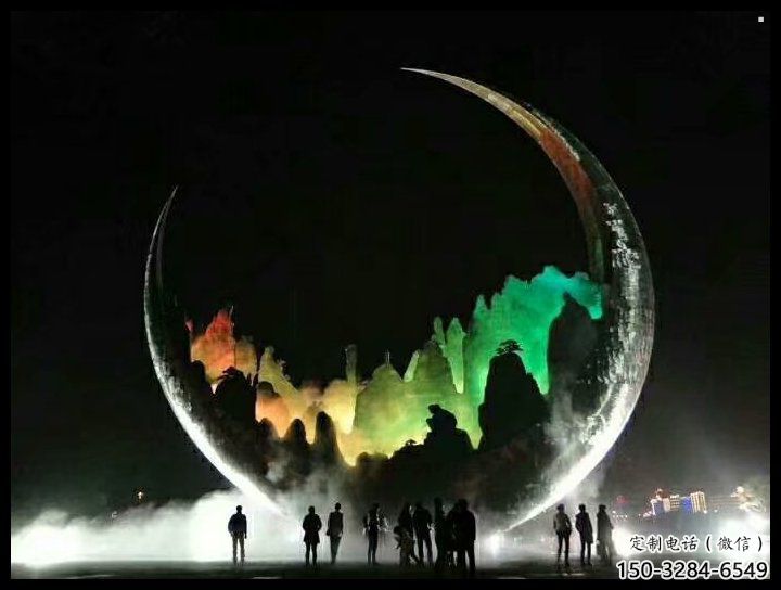 城市月牙雕塑，網(wǎng)格體育雕塑，古銅效果