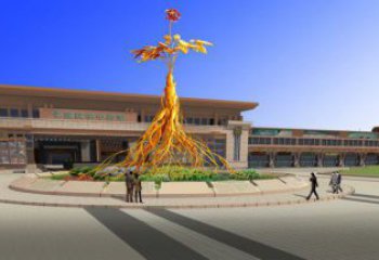 人參雕塑定做，小區(qū)雕塑，彩色人參樹(shù)雕塑制造商