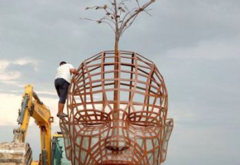 鐵藝人頭像雕塑制造商，室外軟裝，鏤空人頭像雕塑制作承接