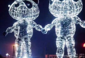 熊貓雕塑供求，白鋼構(gòu)件，彩色鏤空熊貓雕塑廠家