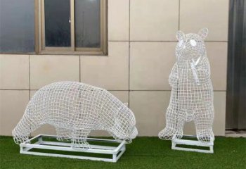 熊貓雕塑精選，街頭藝術(shù)，公園鏤空熊貓雕塑承接