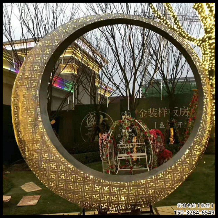 月牙雕塑訂做，城市裝飾，庭院鏤空月牙雕塑展品