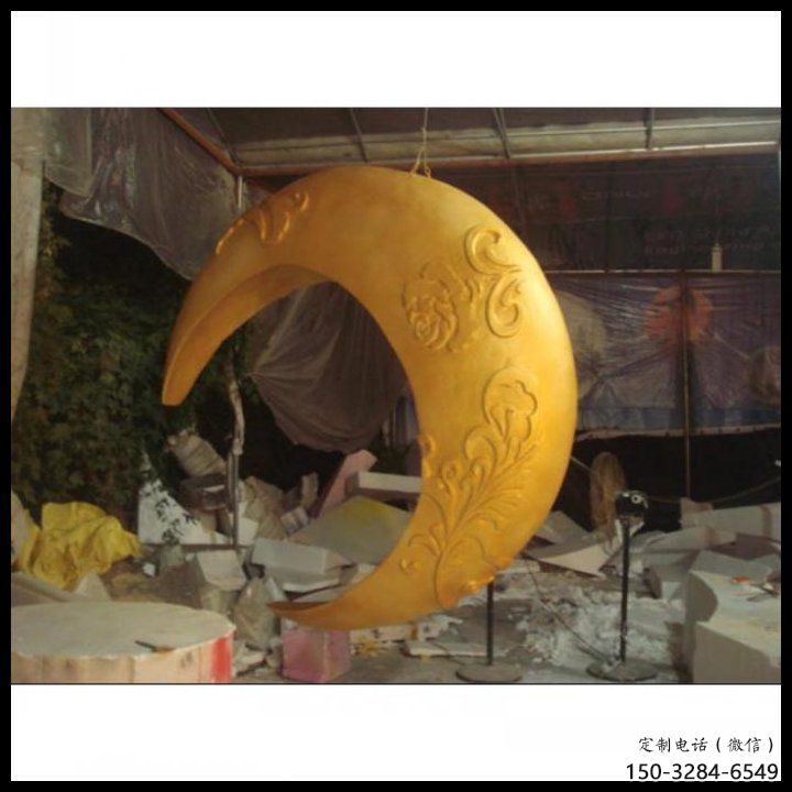 景區(qū)月亮船雕塑，鍍金歐式雕塑，鐵藝材質(zhì)