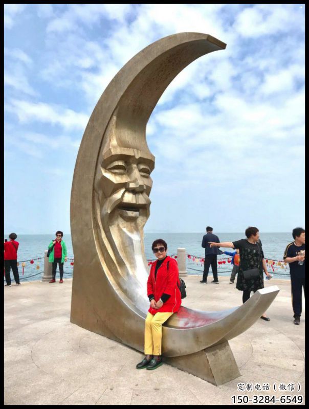 酒店月亮船雕塑，鍍金歐式雕塑，仿古擺件