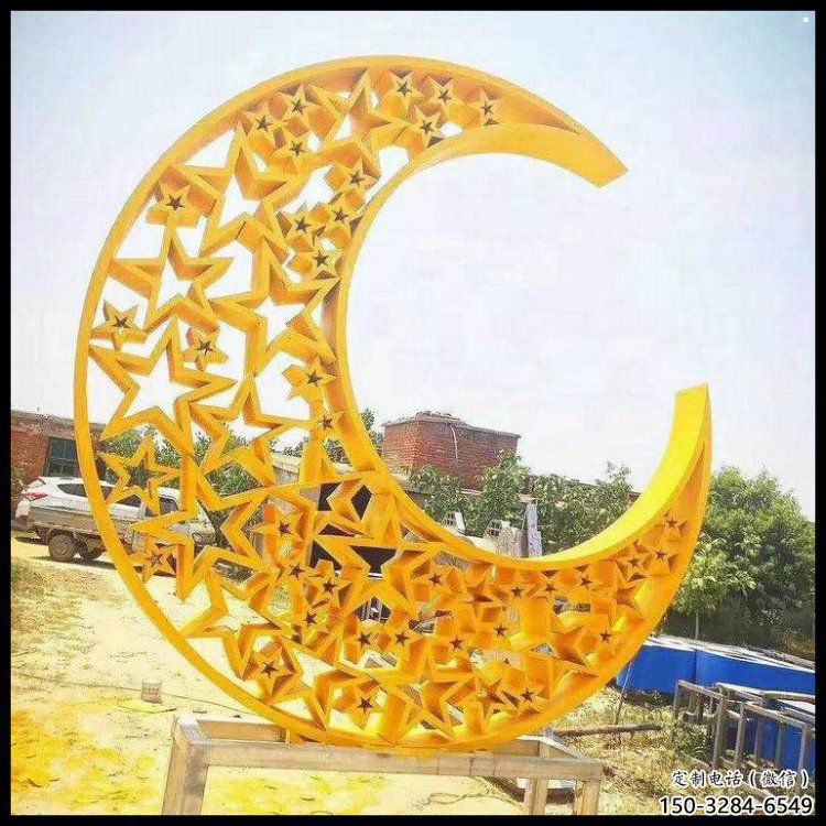 烤漆月亮船雕塑制造商，室外軟裝，不銹鋼月亮船雕塑承接