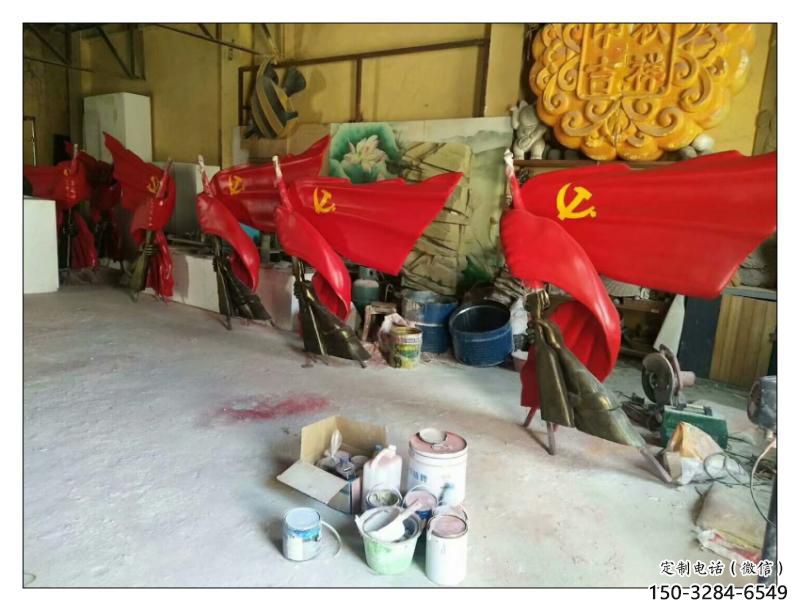 三明園林國旗雕塑，噴漆黨建雕塑，烤漆形式