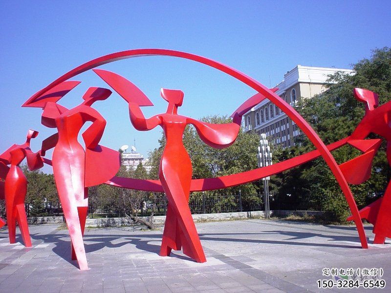 平?jīng)雠ぱ砀璧袼?，民俗舞蹈雕塑，不銹鋼抽象音樂人雕塑