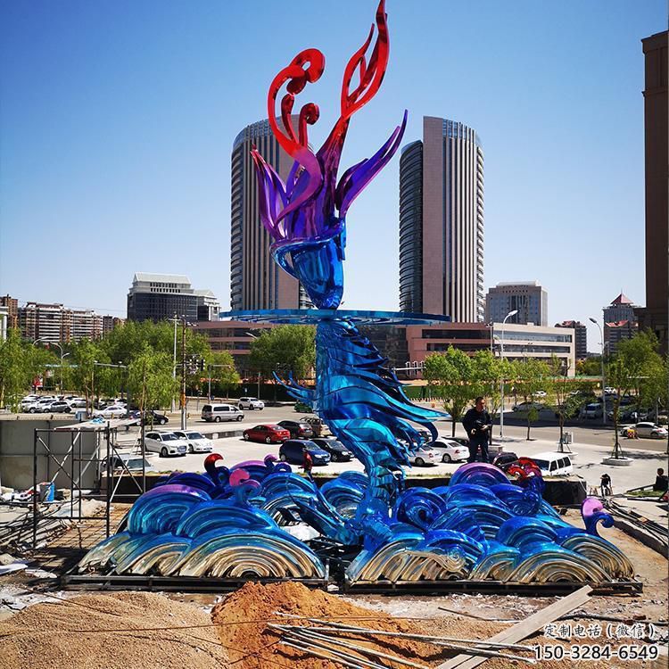 街道海浪雕塑，鍛造景觀雕塑，古銅效果