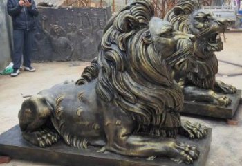 六安大型趴獅雕塑，仿銅動(dòng)物雕塑，玻璃鋼獅子雕塑制作