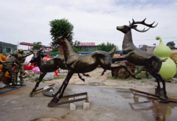 銅陵戶外小鹿批發(fā)，動(dòng)物雕塑，梅花鹿銅雕塑供求