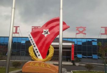 街道國旗雕塑，鍛造景觀雕塑，古銅效果