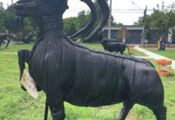 潮州輪胎山羊雕塑供應(yīng)，公園雕塑，鑄銅輪胎羊雕塑供求