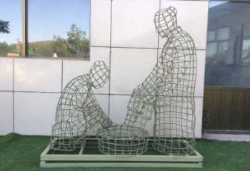 梧州鏤空洗腳雕塑制作，園林裝飾，鐵藝孝道人物雕塑