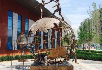 五指山地球儀雕塑選定，拉絲工藝，地球儀人物雕塑預(yù)定