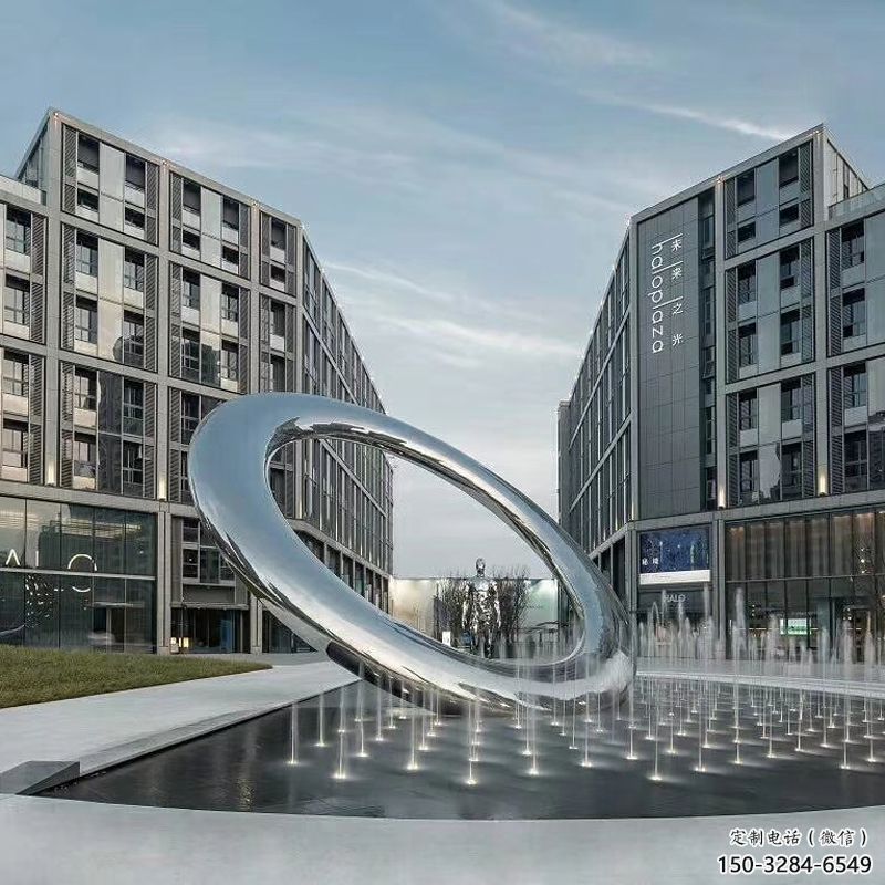 吉林水簾圓環(huán)雕塑，直噴式旱地水景噴泉雕塑