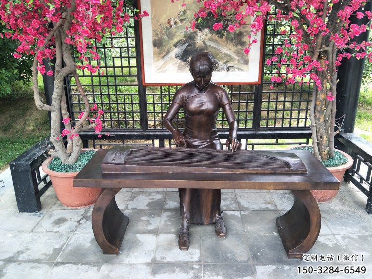 長春彈古箏雕塑廠家，景觀概念，民俗人物雕塑通用