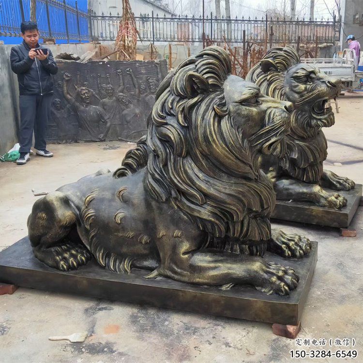 安義大型趴獅雕塑，仿銅動物雕塑，玻璃鋼獅子雕塑制作