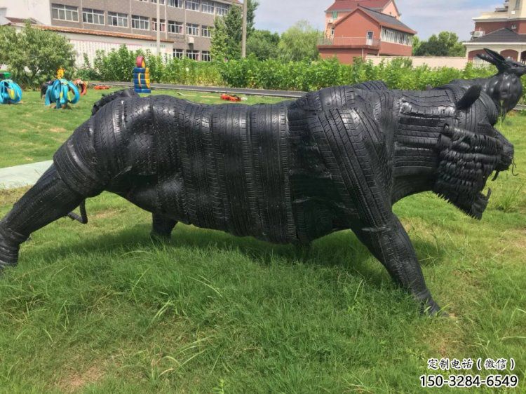 黃南輪胎牛雕塑承接，鍛造工藝，仿銅輪胎牛雕塑訂做